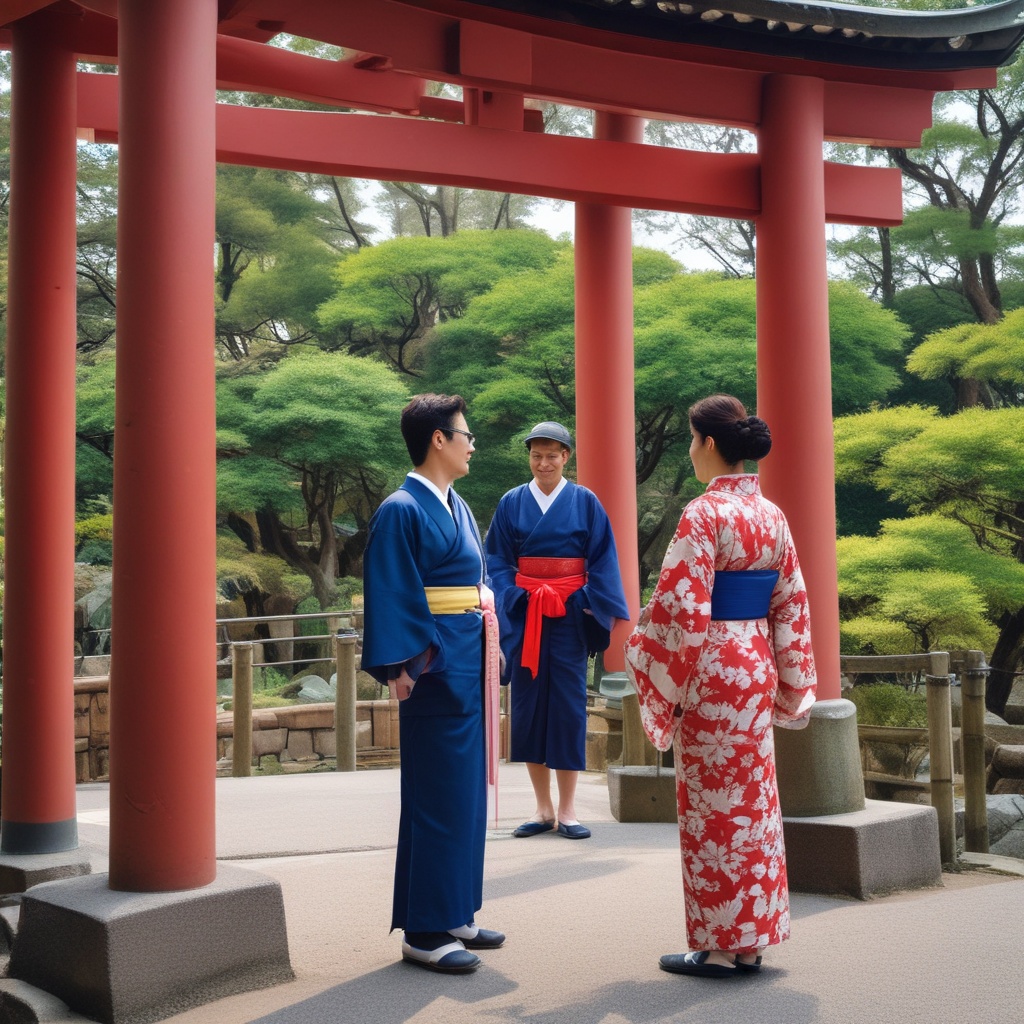 Kimono guide tour showing a tourist the Torii gates
