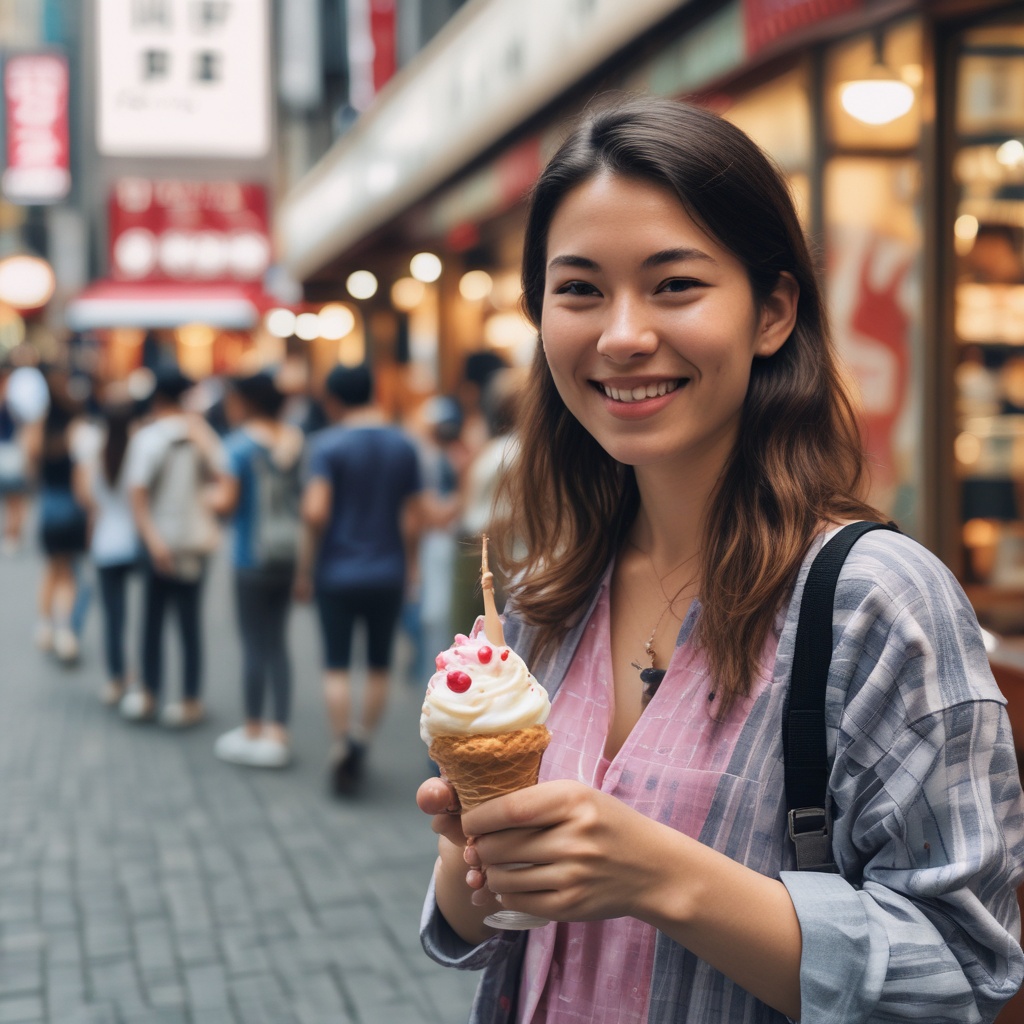 Tourist enjoying personalized ice cream in Tokyo
